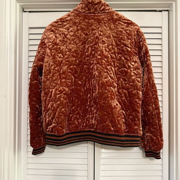 Bernardo Rust/Blk Quilted Velvet Bomber Jacket - Picture 6 of 11